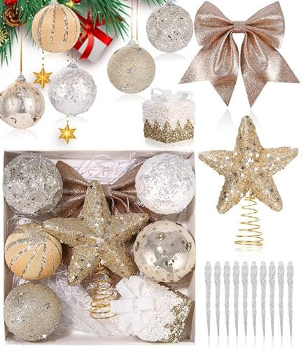 Boules de Noël Incassables pour Sapin - Décorations de Noël Argentées et Dorées avec Fil de Suspension pour la Décoration des Fêtes