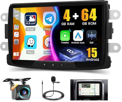 Ohradio 8Core/4G+64G Radio per Dacia Duster Sandero Logan Docker Android 15 Autoradio 2 DIN Wireless Carplay Android Auto 8 Pollici Touchscreen con GPS DSP 59UI AHD Retrocamera MIC