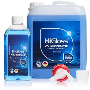 HiGloss Vollwaschmittel Flüssig Konzentrat 550 Waschladungen – Ergiebiges Flüssigwaschmittel mit Duft Ocean Night – Waschmittel für weiße & bunte Wäsche