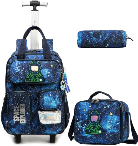 Oruiji Boys Rolling Backpack Kids Trolley School Bag with Wheels Rolling Backpack for School Boys Roller Backpacks for Kids Elementary Middle