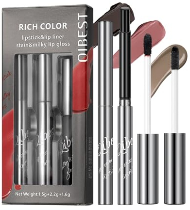 3PCS Lipstick Makeup Set – Matte Lipstick, Peel-Off Lipliner & Butter Lip Gloss, Long-Lasting Waterproof Lip Kit for Smooth, Defined & Hydrated Lips (# New 06)