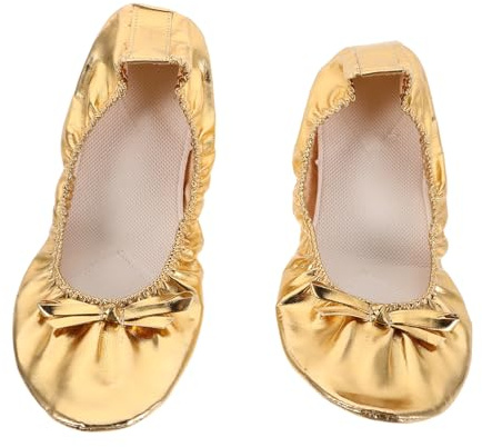 CALLARON Balletskor för Kvinnor med Sula Split Sole Design Portabla Glittrande Guld för Magdans Balett Yoga Multifunktionella Dansskor med Rosettdetalj