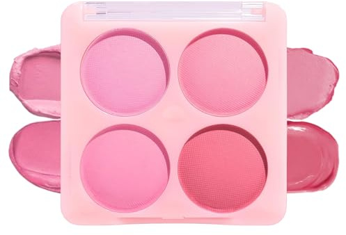 Radiella 4 Colores Paleta de Rubor Mate Rosa, Rubor en Polvo Rosa para Mujeres, en Polvo de Larga Duración, Acabado Natural Maquillaje Facial Blush, 7g Peso