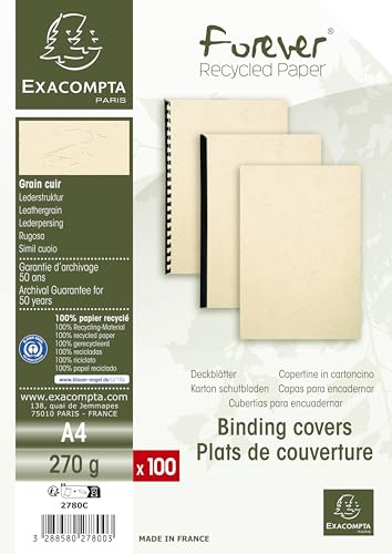 EXACOMPTA Pack de 100F EVERCOVER pour reliure A4 270 g Ivoire