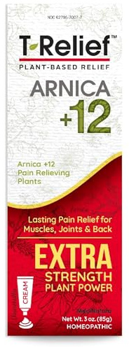 MediNatura T-Relief Extra Strength Cream Arnica +12 Natural Relieving Actives for Back Pain Joint Soreness Muscle Aches & Stiffness, Whole Body Fast Acting Relief for Women & Men - 3 oz