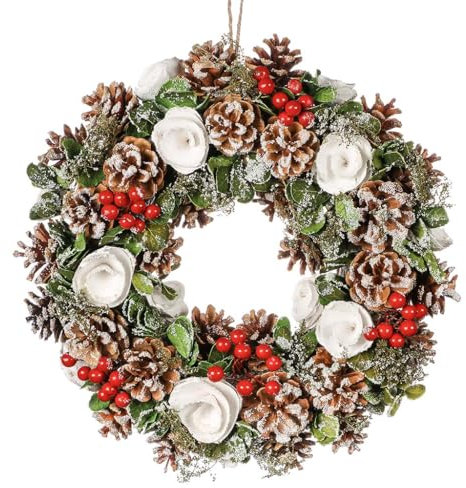 36cm Winter Large Wreath Door Hanging Outdoor Ornaments Decoration Gifts White Rose Christmas Wreath