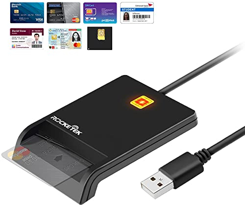 USB Smart Card Reader, DOD Military USB-CAC Chip Card Reader, with Public Access Adapter/ID Card/SIM Card/IC Bank Chip Card, Compatible with Windows XP/Vista/7/8/10, Mac OS