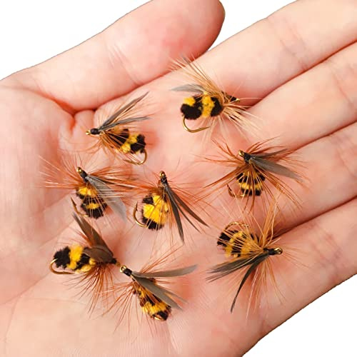 Premium Hand-Tied Fake Bees| Wet Dry Fly Fishing Flies Nymph for Trout Bass Panfish |Lure Box Included Gifts for Men 12 pcs