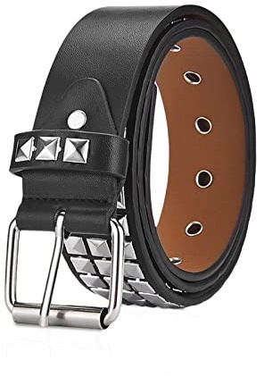 LumiSyne Cinturón Punk Rock de Remaches Con 3 Filas Pirámide de Cuero Con Hebilla de Alfiler - Accesorios Góticos Para Hombres Mujeres Jeans Pantalones Vestidos