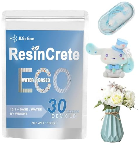 JDiction ResinCrete, 1000g Water Based Casting Resin for Beginners, 20-30 Min Fast Curing Terrazzo Resin, Self Leveling, Easy Mix Casting & Coating