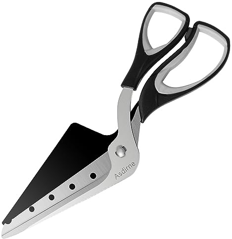Asdirne Forbici per pizza, taglia pizza con pala, lama affilata in acciaio inox per uso alimentare e manico morbido, forbici da cucina multifunzionali, 25,4 cm, nero/grigio