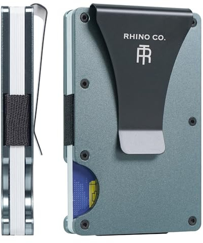 RHINO CO. Minimalist Metal Wallet RFID-Blocking Credit Card Holder with Cash Clip - Slim, Secure, Small and Stylish (Gun Metal Grey)