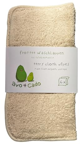avo + cado große Frottee Waschlappen - 6 Stück - Wiederverwendbare Baby Waschlappen als Ersatz für Feuchttücher - kleine Gästehandtücher - waschbare Baumwolltücher