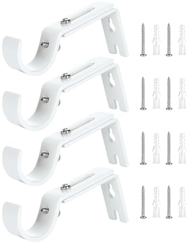 Puedno 4 Stück Gardinenstange Halterung Verstellbare, Metall Gardinen Halterung, Wandhalterung Gardinenstangenhalter Vorhangstange Halter für Hause Büro, Weiß