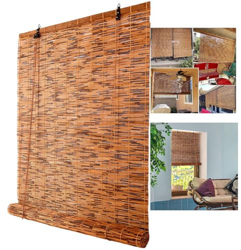 Bamboo Roll up Blinds with Lift, Bamboo Blinds, Bamboo Shades for Patio Outdoor Roller Blinds for Porch,Indoor & Outdoor Privacy Screen,Natural Reed Curtains/Straw Curtains(W140xH330cm/55x130in)