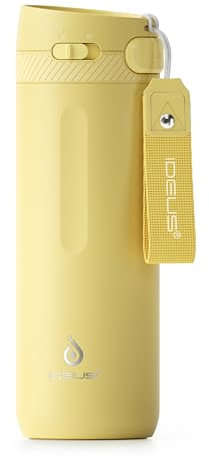 Ideus Reisebecher 500ml (17oz), Edelstahl Doppelwandig Isolierbecher, Leichtgewicht Thermobecher to Go, Kaffebecher mit Tragegriff BPA-Frei auslaufsicher (Hellgelb)
