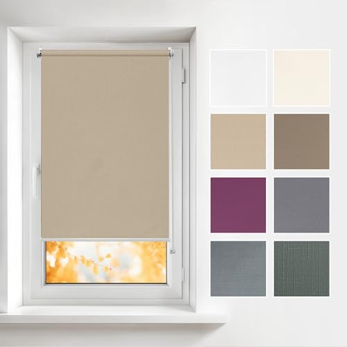 Estika - fönsterrullgardin Klemmfix utan borrning - B70cm x H120cm - färg mörk beige - insynsskydd fönster insida - rullgardiner persienner