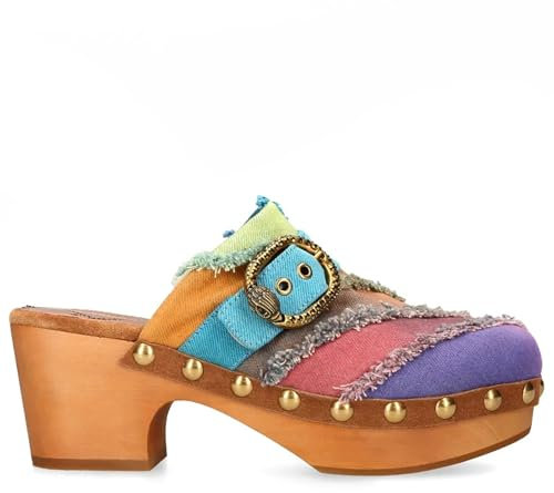 Kurt Geiger Mayfair Clog aus Multicolor Denim mit ausgefransten Kanten - Mayfair 2017969669 - Größe, mehrfarbig, 40 EU