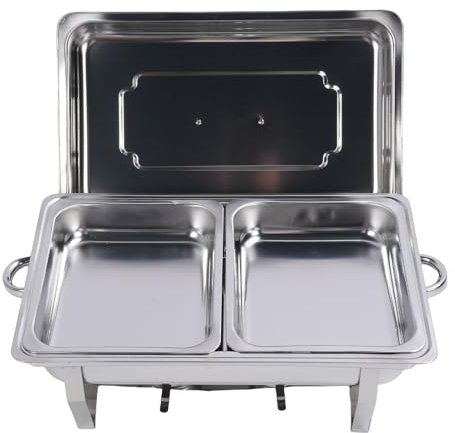 Conjunto de Buffet de Platos de Roce, Calientaplatos Plegable de Acero Inoxidable, Calentador de Buffet Multifuncional, Moderno y Minimalista para banquetes, bodas (Rejilla doble)