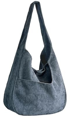 Ulisty Damen Cord Breiter Gurt Hobo Tasche Schultasche Shopper Handtasche Lässig Tote Bag blaugrau