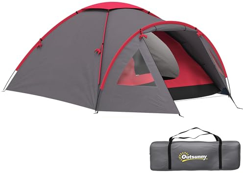 Outsunny Campingzelt für 2 Personen leicht, stabil wasserdicht UV 50+ Kuppelzelt mit Vordach Tür Fenster, Bodenplane Familienzelt mit 3000mm Wassersäule Zelt für Camping Reise Trekking Garten
