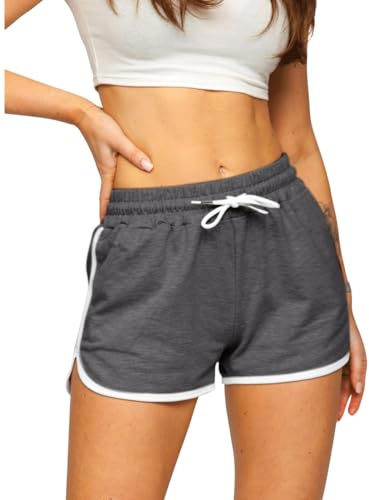 Femmes Sport Yoga Fitness Coton Shorts Gym Running Bodybuilding Shorts mi - épais Gris foncé M