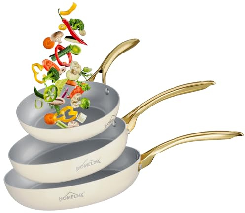 HOMELUX Pannset stekpanna 3 TLG stekpanna Ø 20/24/28 cm keramikpanna, non-stick-beläggning stekpanna induktion för alla typer av spisar, reptålig, aluminiumpannor med handtag i rostfritt stål