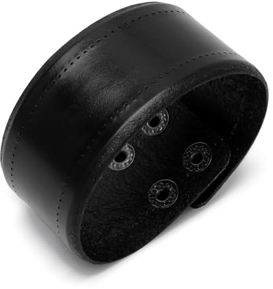 LOLANIUT Bracciale in pelle da uomo e da donna, in pelles, bracciale cuoio uomos, bracciale pelle uomo, con doppio pulsante, in pelles, da uomos, nero, regalo per papà, fidanzato, fratello