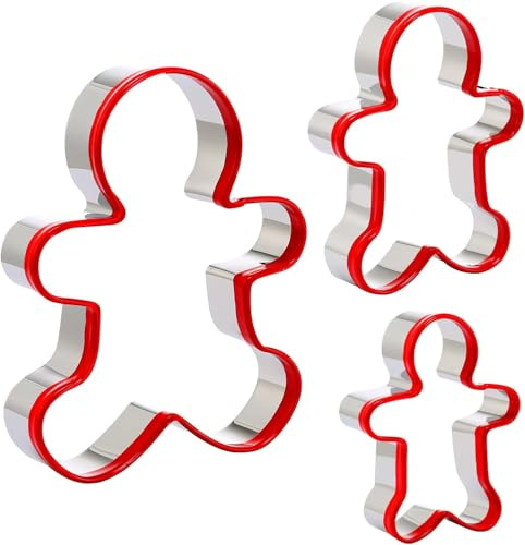 3 Piezas Molde Galletas Muñeco Jengibre Acero Inoxidable Cortapastas Navidad Cortador Forma de Hombre de Jengibre Christmas Cookie Cutter para Chocolate, Repostería y Galletas DIY