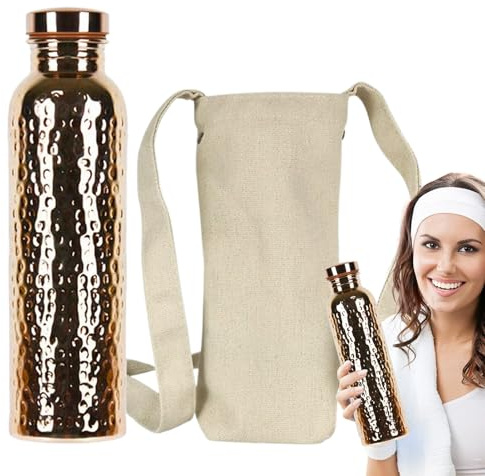Bottiglia d'acqua in rame – Bottiglia sportiva portatile da 215 g per palestre | Bottiglia martellata ayurvedica – Funzione di conservazione del calore durevole, design leggero ed ergonomico