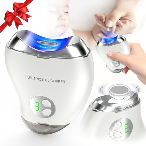Electric Nail Clipper, Automatic 2-in-1 Baby Nail Trimmer with LED Light & Nail Storage Box, Rechargeable Fingernail Cutter with 3 Speed Gears, Safe Nail File for Baby, Kids & Adults