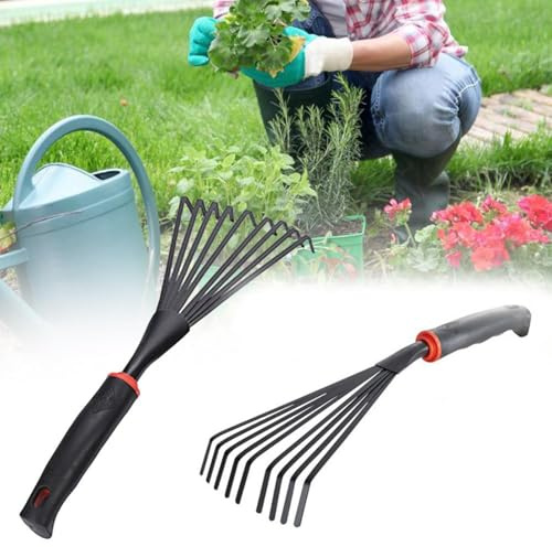 Mini râteau de jardin et cultivateur, outil à main en acier au carbone avec poignée ergonomique pour le jardinage, le nettoyage de l'herbe et des feuilles, ramasseur de fumier de cheval, équipement de