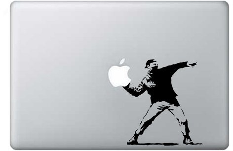Macbook 13, 15, 17 inch decal sticker Black Banksy Riot Flowers