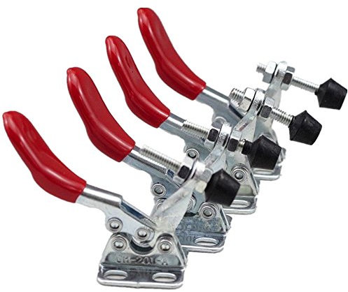 Lot de 4 dispositifs de serrage à genouillère horizontaux 201A avec poignée à dégagement rapide - Rouge