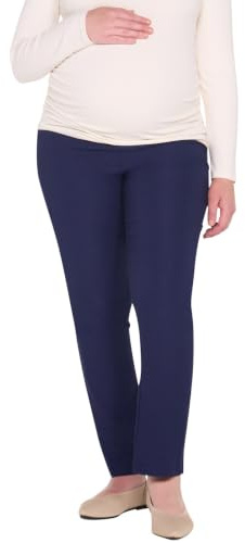 Motherhood Maternity Women's Super Stretch Secret Fit Over The Belly Ankle Straight Leg Pregnancy Dress Pants for Work, Navy, Small