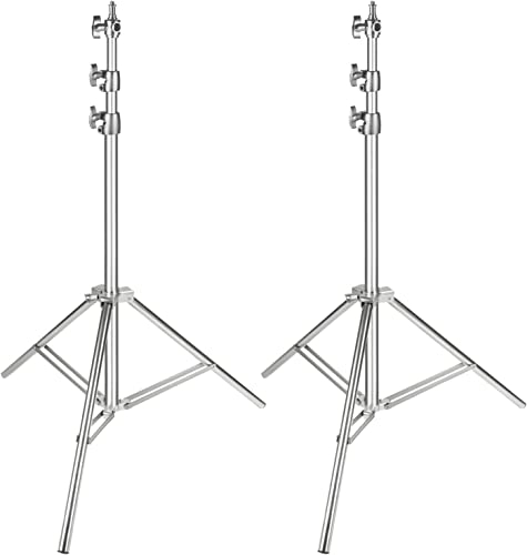 Neewer – Soporte para luz, de Acero Inoxidable, 220 cm, Plegable y portátil, Muy Resistente, Ideal para Estudio, Softbox, Monolight y Otros Equipos de fotografía, Color Plateado, 2 Unidades