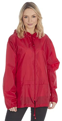 Style It Up Unisex Mens Ladies Water Resistant Plain Raincoat Kagools Jacket Hooded Cagoule (Red, S)