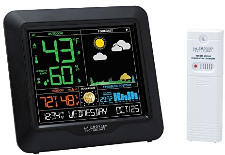 La Crosse Technology Color Forecast Station - Large Display, Temperature/Humidity Alerts, Seasonal Scenes - Indoor/Outdoor Monitoring, HI/LO Records, Barometric Pressure - Atomic Time, DST Updates