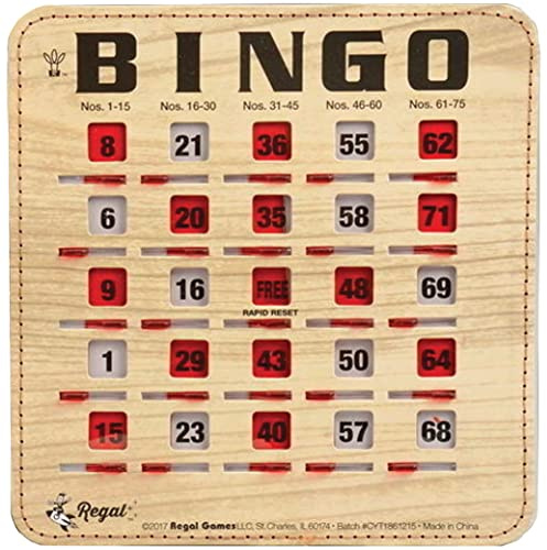Regal Bingo Bulk Bingo Cards with Sliding Windows - Reusable Bingo Game Cards for Adults Large Group - 10 Pack, Woodgrain