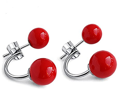 YAXUN Pendientes mujer plata de ley 925 con rojos perlas pendientes studs joyería de mujer y niñas