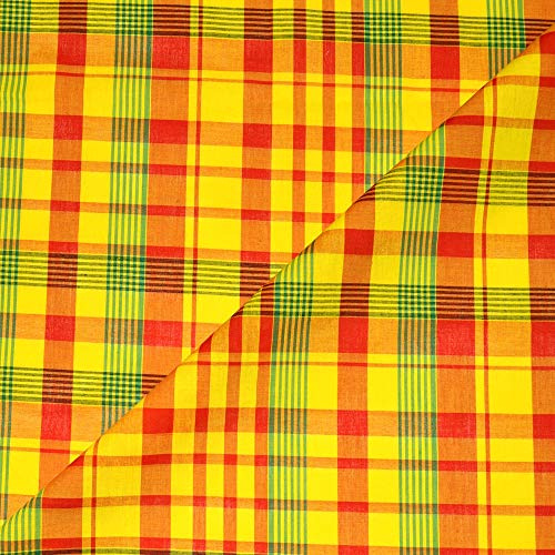 Véritable Tissu madras 100% coton oeko tex - 2 coloris au choix - Vendu par coupons - Très belle qualité. (1m x 1m60, Jaune)