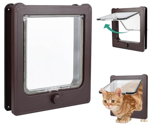 NAMSAN Katzenklappe Katzentür mit 4 Wege Katzenklappe Große Katzen 27.5 x 23.5 cm Katzenklappe für Innentür Winddicht Leise Katzentür für Katzen/Welpen, Braun