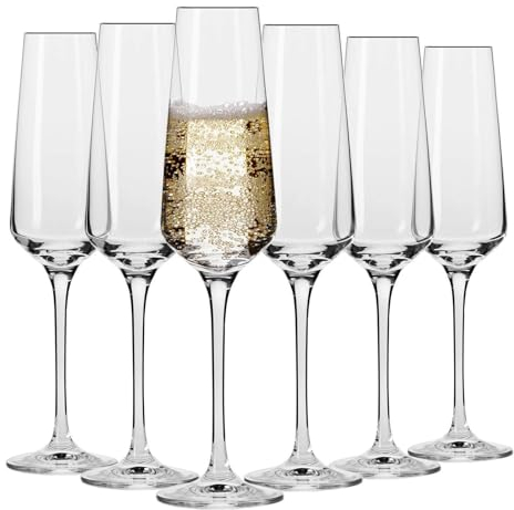 Krosno Crystal Champagne Flute Glasses, Set of 6, 6.1 oz, Avant-Garde Collection, Classic Shape for Timeless Style, Ideal for Mimosas, Prosecco, Sparkling Wine, Dishwasher Safe, Made in Europe