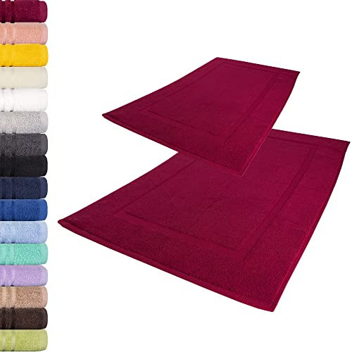 Lavea® 2er Set Badematte 50x80 cm – Waschbare Badematten aus 100% Baumwolle, Frottierserie Elena, 800 g/m², extra saugstark und strapazierfähig – ideal für Badezimmer und Dusche – Bordeaux