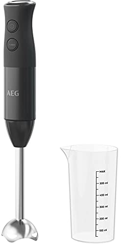 AEG HB4-1-4GG Batidora de Mano, Potencia 600W, 2 Velocidades, Función Turbo, Incluye Vaso 0.6 L con medidor, Vaso apto Lavavajillas, Sin BPA, Negro