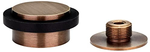 EVI Herrajes | Butée De Porte Adhésive | 45 x 20 mm | Base filetée | Caoutchouc Noir | Laiton | Finition Cuir Vieilli | Outils, Vis + Cheville De Fixation Compris | Mod. I-203/35X19-DUAL-CU