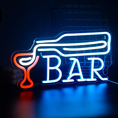 Blaue Bar mit Weinglas Neonlicht, Bar Neon Schild für Wanddekoration, LED Leuchtreklame für Hausbar, Spielkneipe, Bistro, Nachtclub, Raum, Bar, Drinkparty