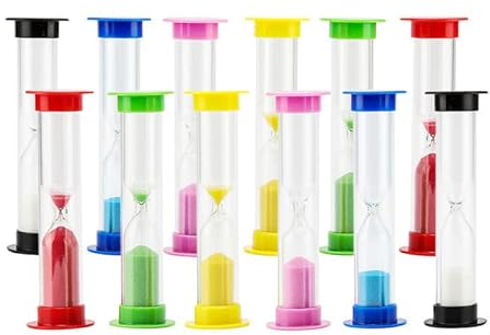 ZEONHAK 12 Pack 6 Sizes Sand Timer Set, Mini Sand Clock Timers Kit, Small Colorful Sandglass Timer Plastic Hourglass Timer, 30sec / 1min / 2mins / 3mins / 5mins / 10mins, 6 Colors