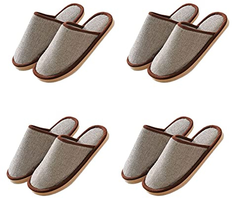 Teceyfeet Zapatillas de Hotel,4 Pares de Zapatillas Casa Invitados Lavables Punta Cerrada,Pantuflas para Invitados Zapatillas de lino Pantuflas antideslizantes，4 tamaños