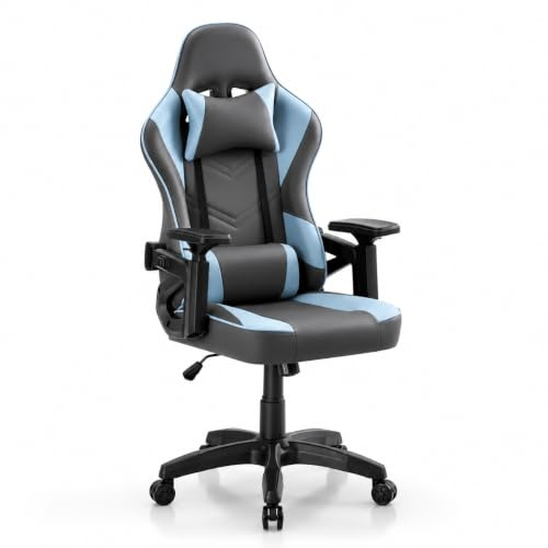 T-LOVENDO.ES Silla Gamer o Gaming Profesional, Ergonómica, Tela Transpirable y Antimanchas, Reposabrazos, reposacabezas, cojín Lumbar. Adultos, niños. (Azul)